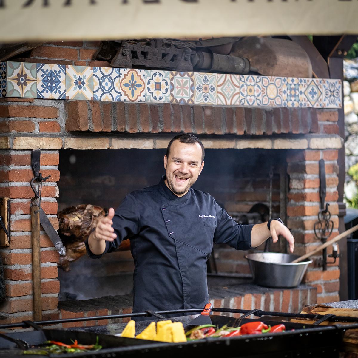 Chef cooking at Conacul Maria Theresa, Sibiu