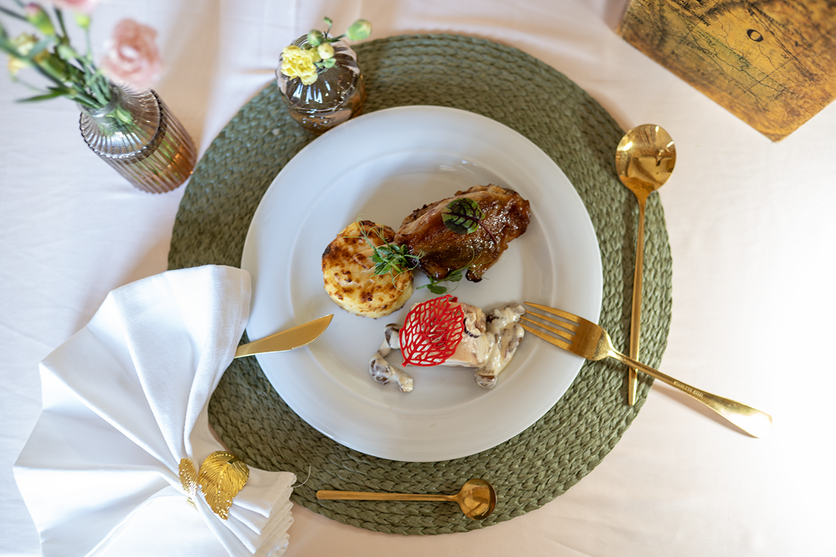 Fine dining food plate at Conacul Maria Theresa, Sibiu