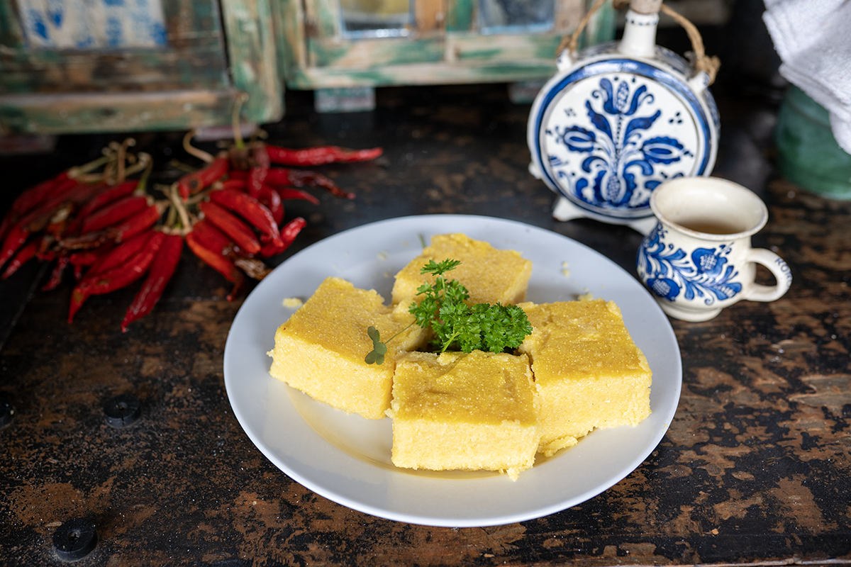 Polenta dish at Conacul Maria Theresa, Sibiu